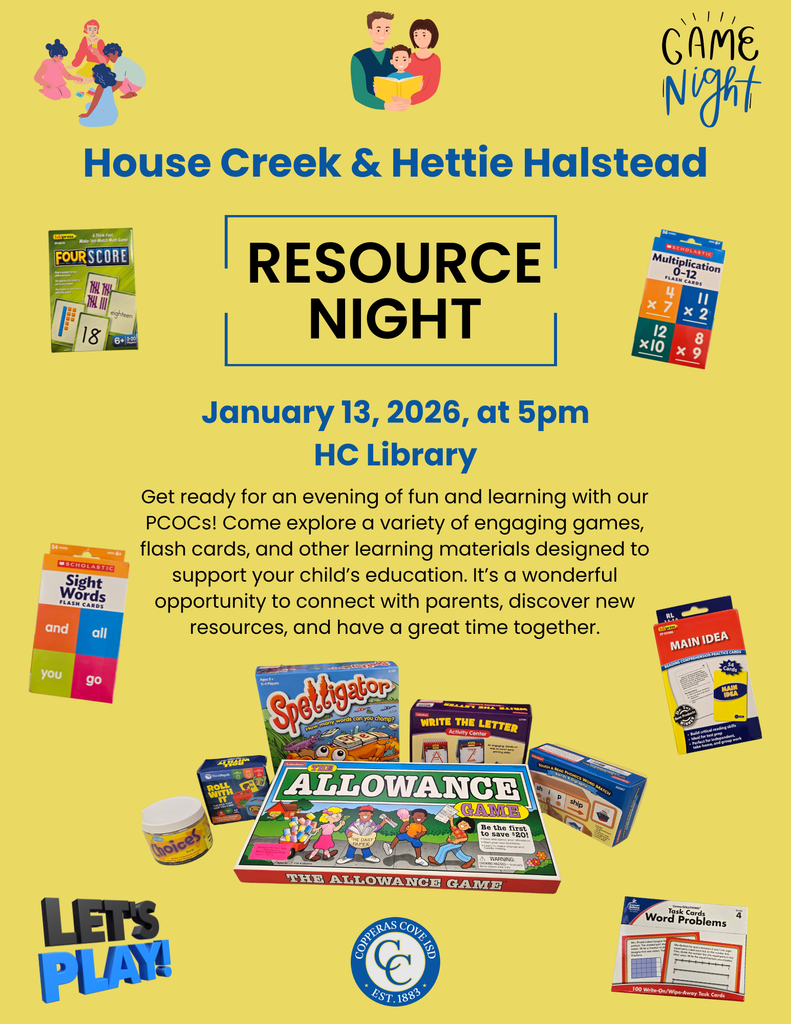 Resource Night flyer with CCISD logo.  Details outlined in the texted. 