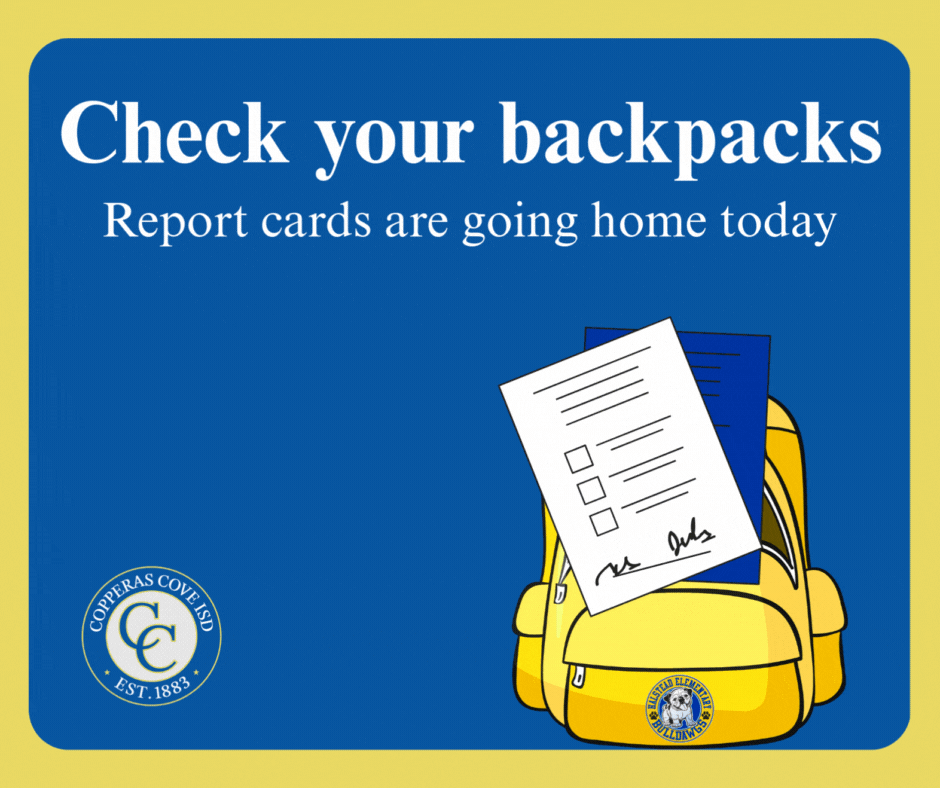Check backpacks for report card flyer with CCISD logo details in caption
