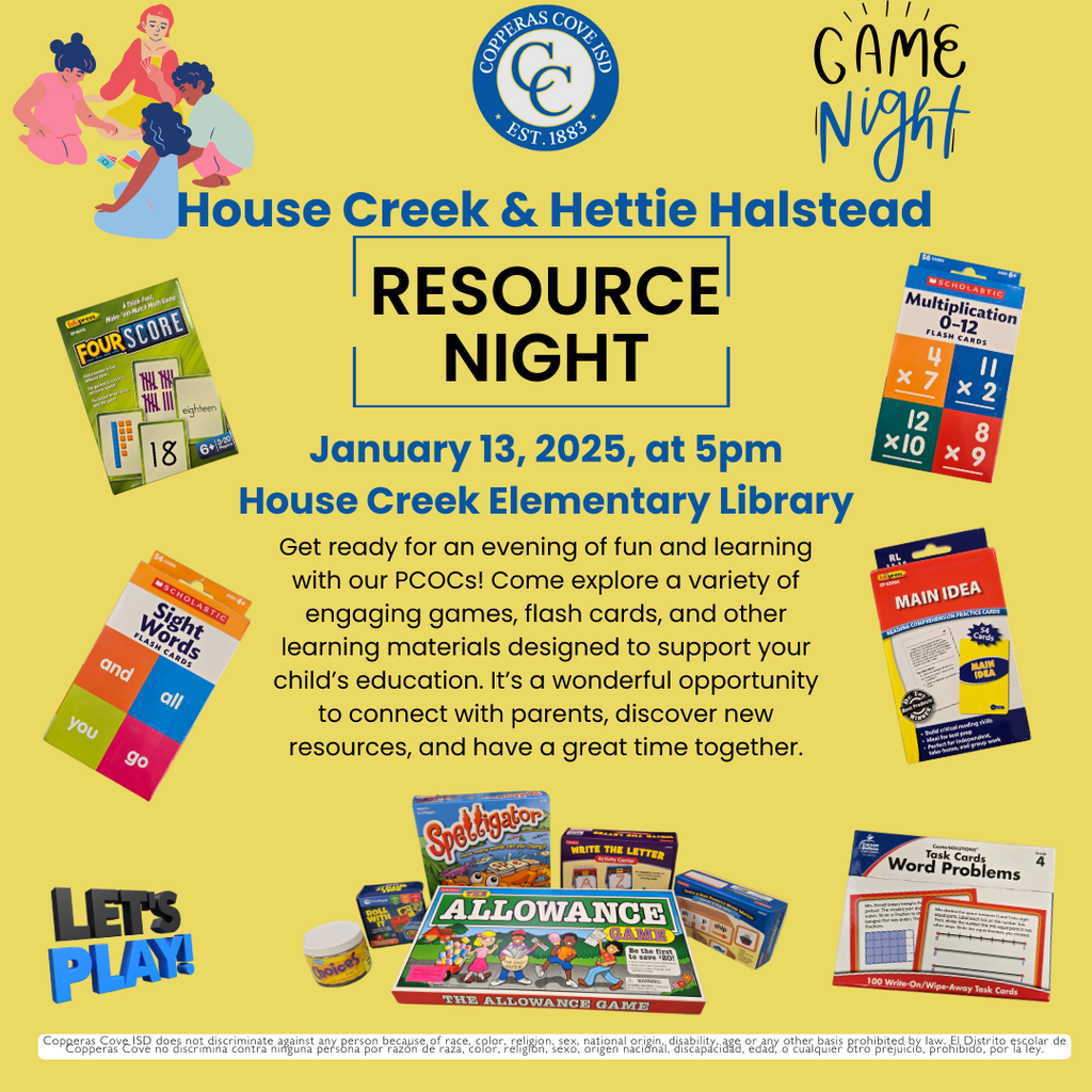 Resource night flyer with CCISD logo details in caption