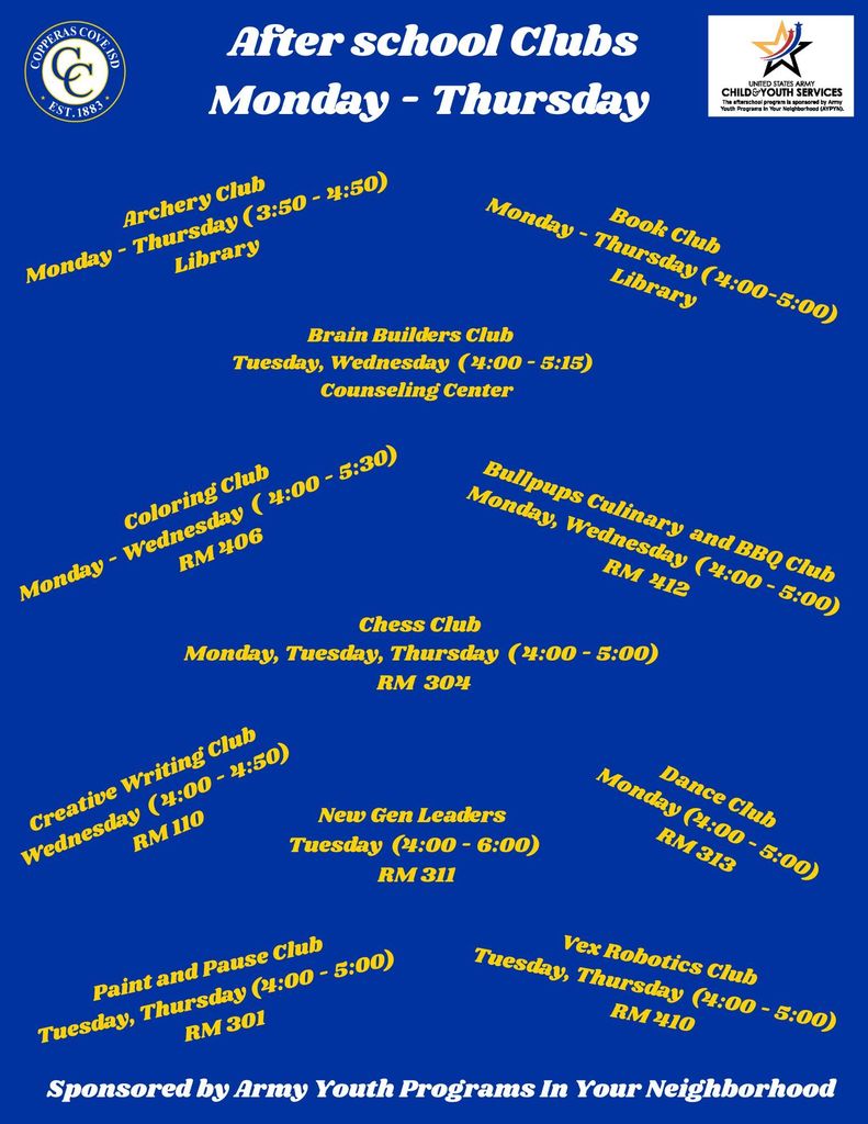 After School Clubs- details in the post