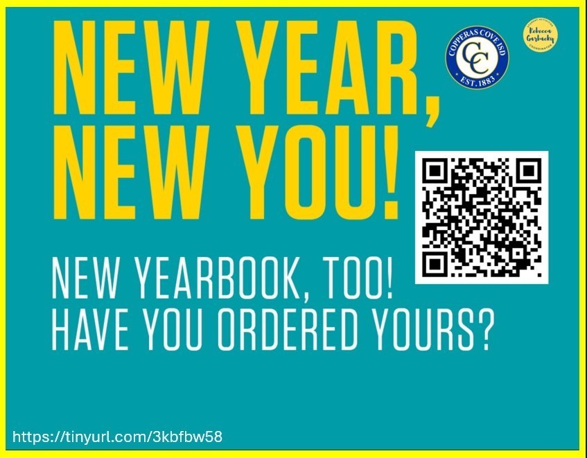 Graphic design with a QR code.  The seals of Copperas Cove ISD and Rebecca Garbacky are in the top right corner.  Text in post body. 