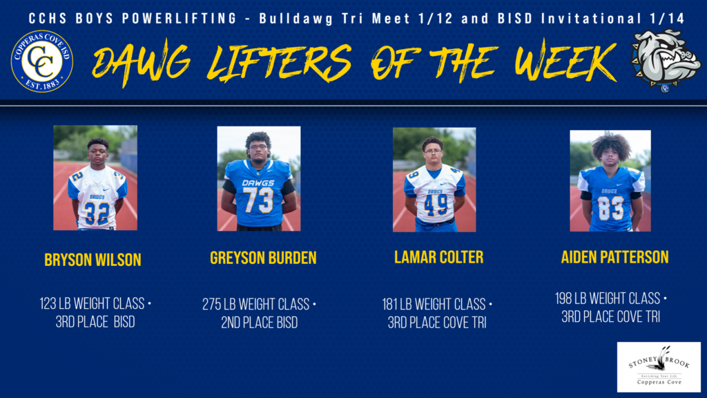 Dawg lifters of the week , Wilson, Burden, Colter, Patterson