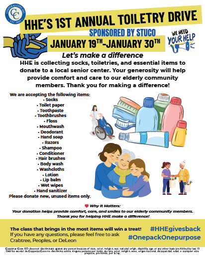 Toiletry Drive flyer with CCISD logo details in caption