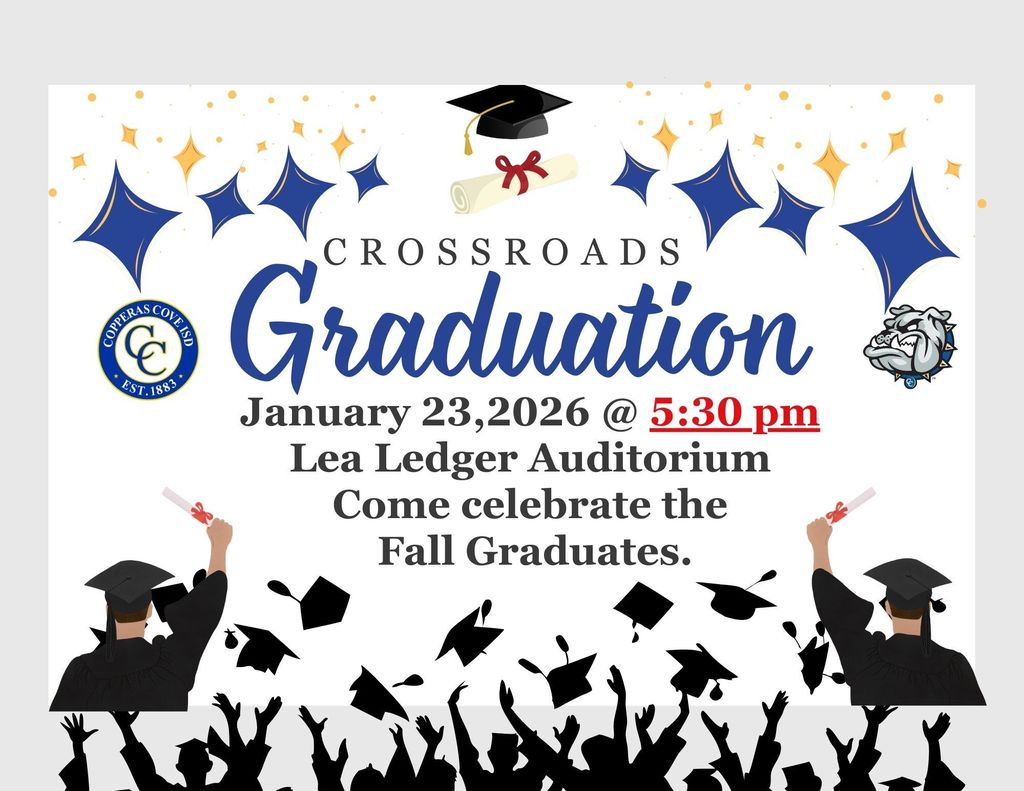 Graduation poster with logo and time change