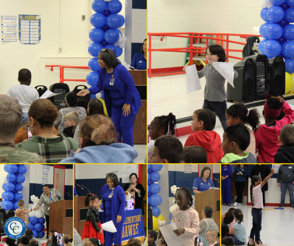 Kinder students accepting awards photo collage