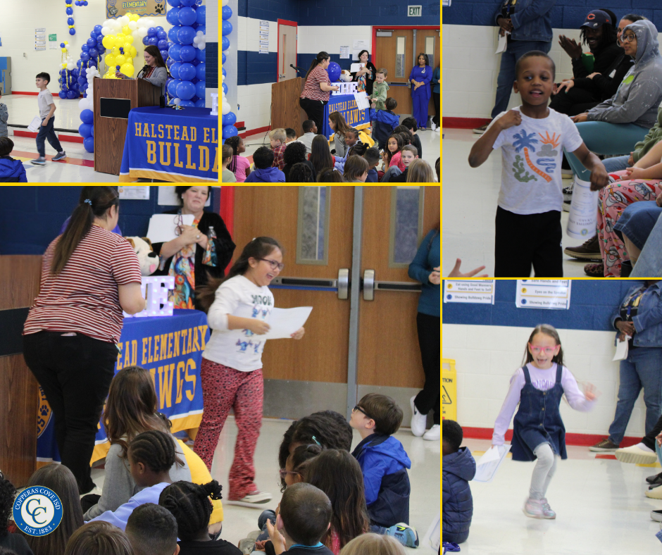 First grade students accepting awards photo collage