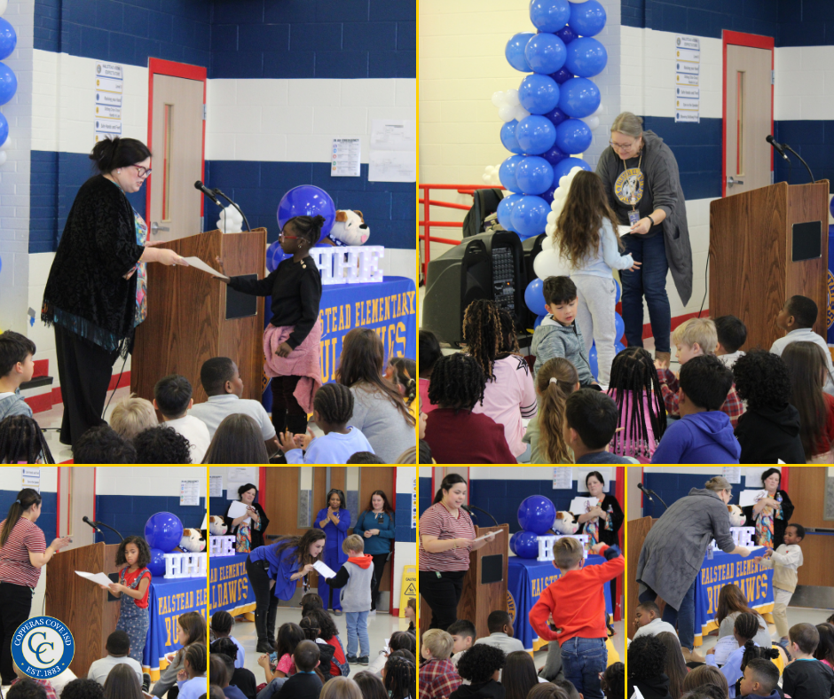 First grade students accepting awards photo collage