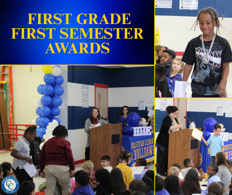 First grade students accepting awards photo collage