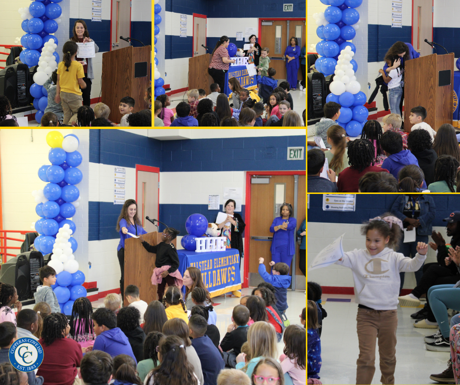 First grade students accepting awards photo collage