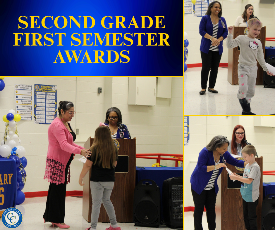 Second grade students accepting awards photo collage