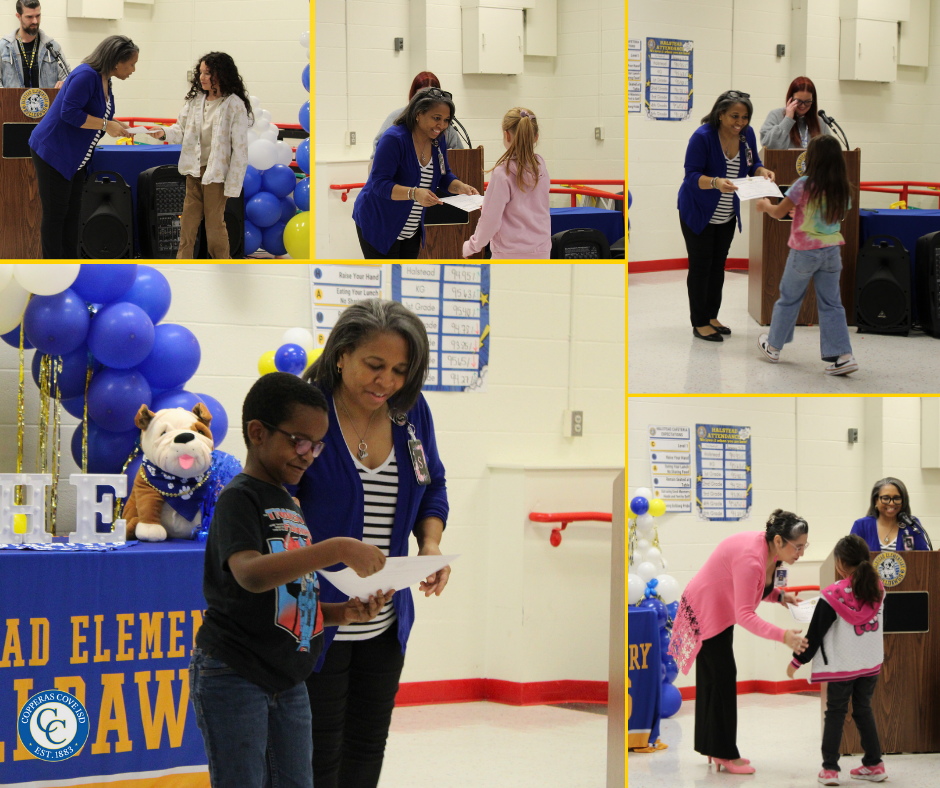 Second grade students accepting awards photo collage