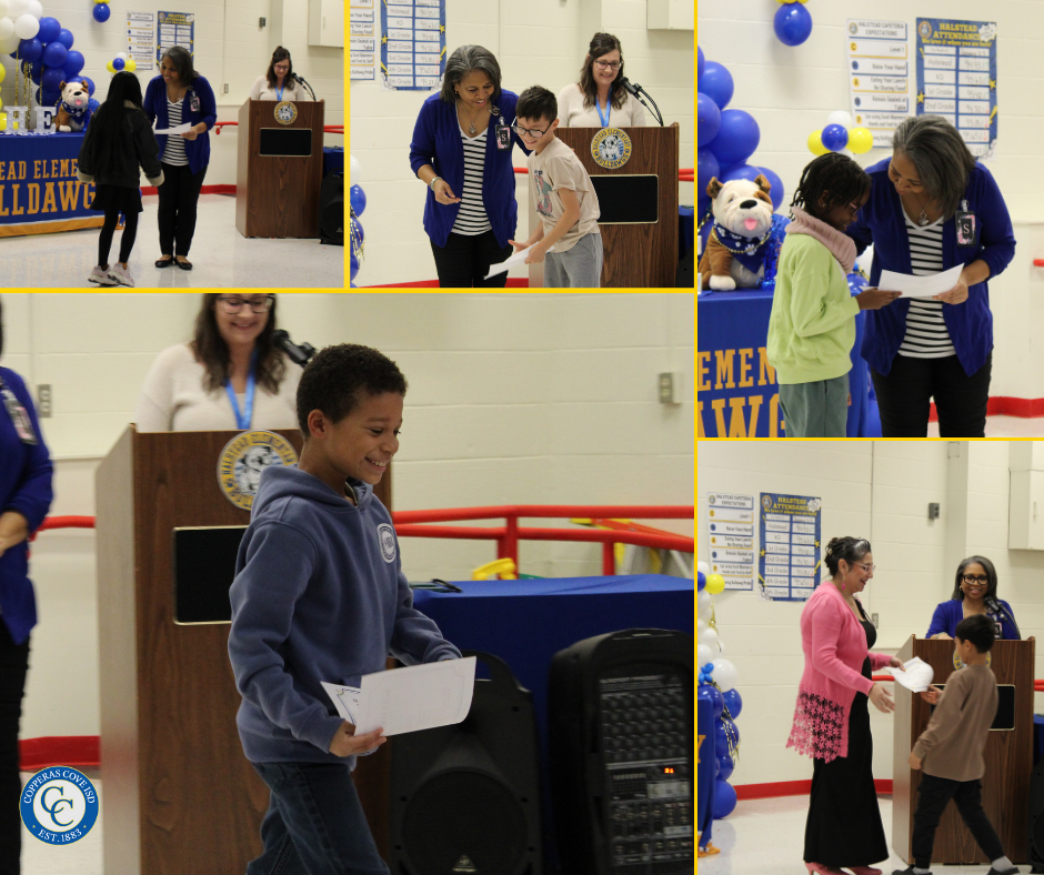 Second grade students accepting awards photo collage