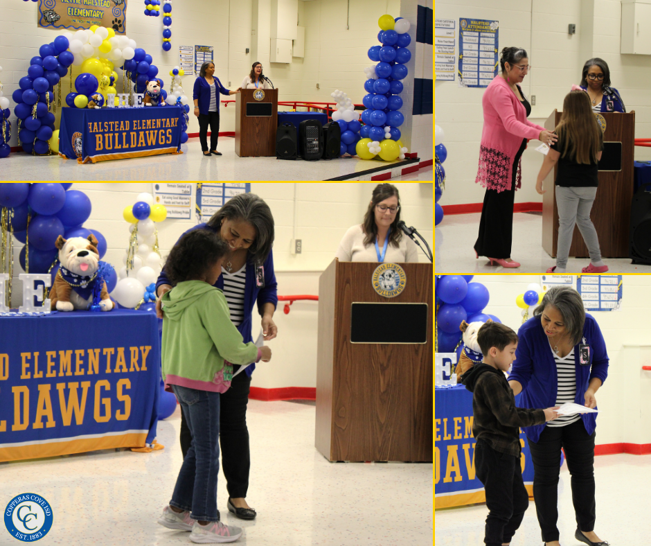 Second grade students accepting awards photo collage