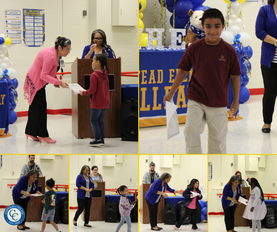 Second grade students accepting awards photo collage