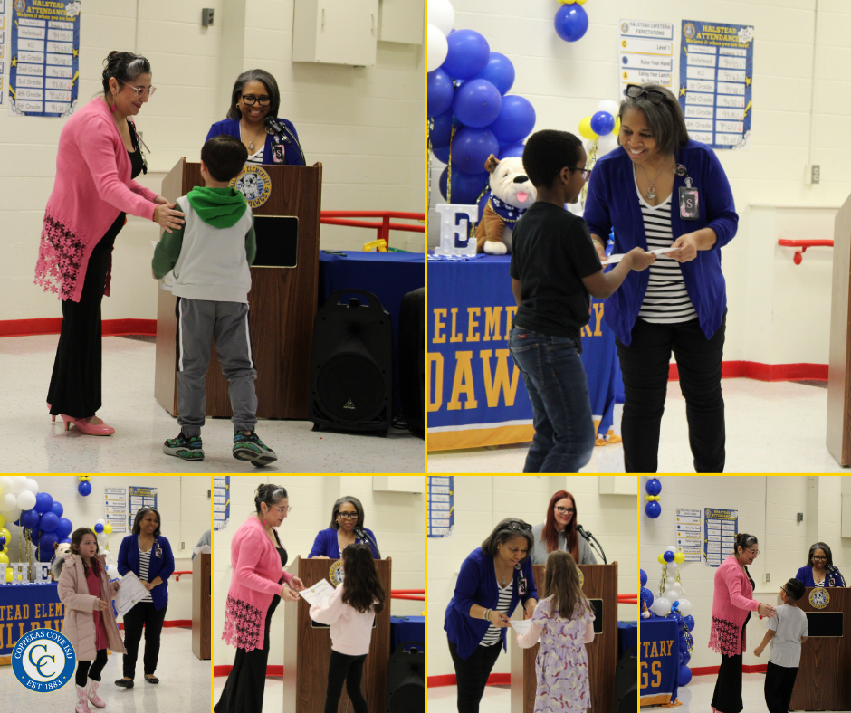 Second grade students accepting awards photo collage