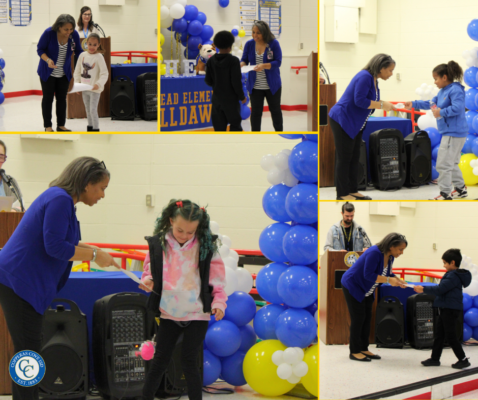 Second grade students accepting awards photo collage