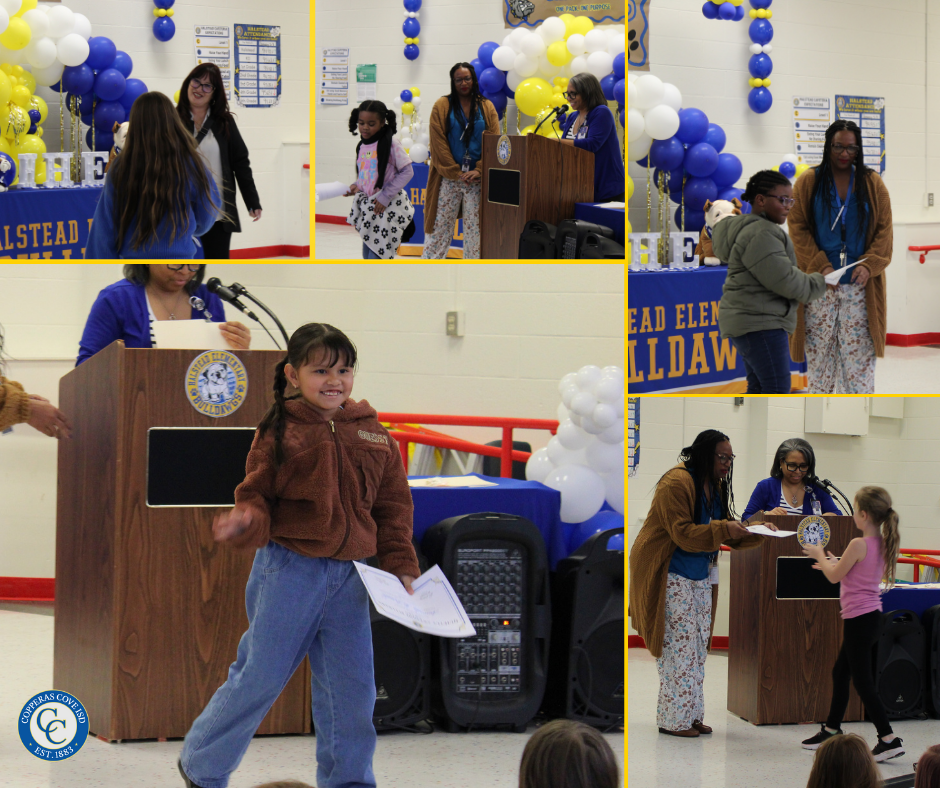 Third grade students accepting awards photo collage