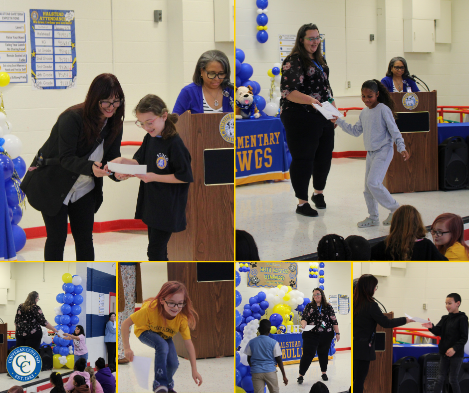 Third grade students accepting awards photo collage