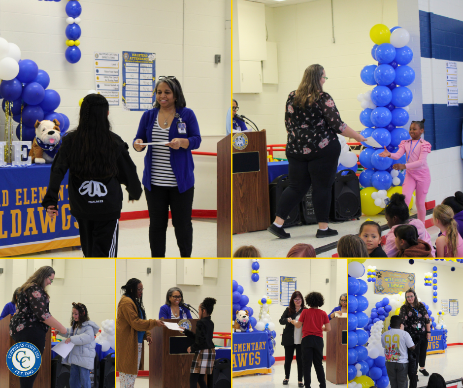Third grade students accepting awards photo collage