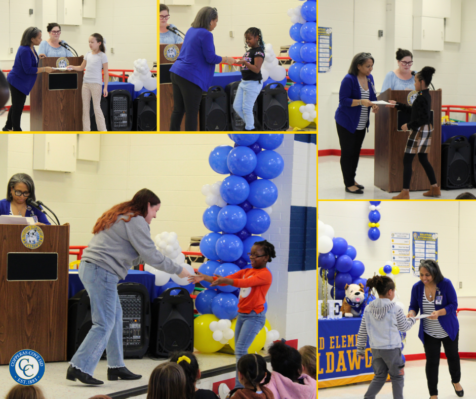 Third grade students accepting awards photo collage