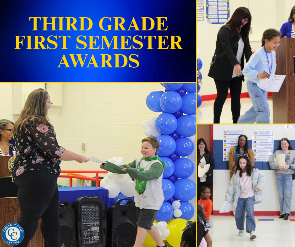 Third grade students accepting awards photo collage