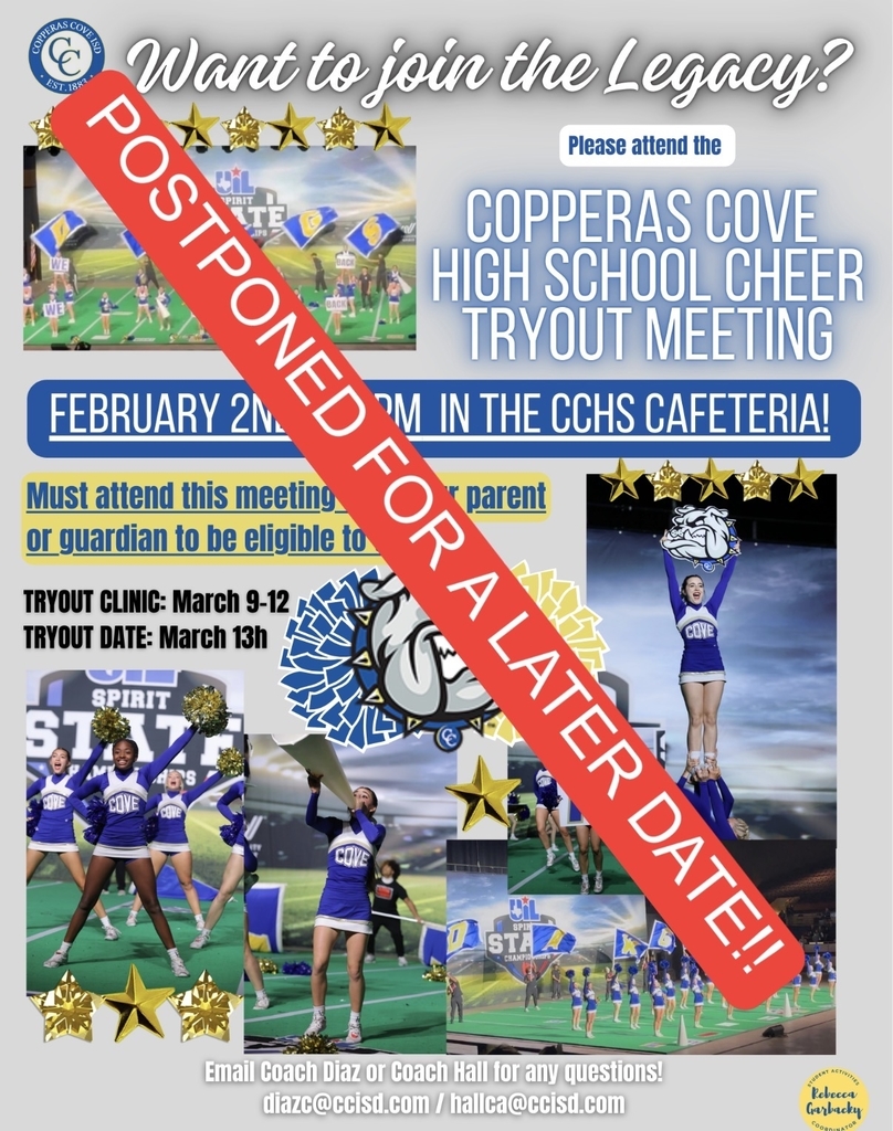 Flyer for Cheerleading with a "POSTPONED FOR A LATER DATE" tagline across the front.