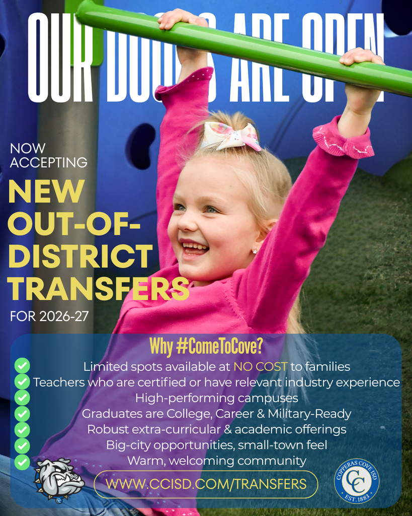 Graphic with CCISD logo and photo of girls smiling on playground. Text in caption