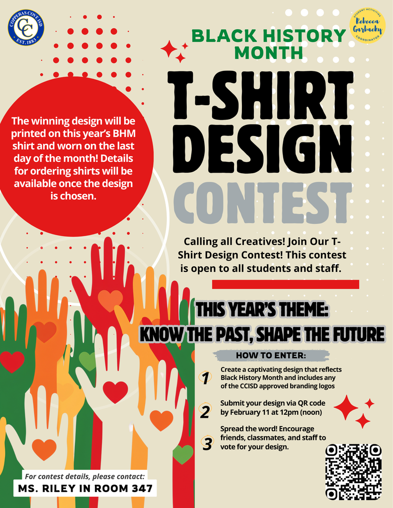 A graphic design of hands raised in unison with heart shapes on the palms.  A QR code is in the bottom left corner. Text in post body. 