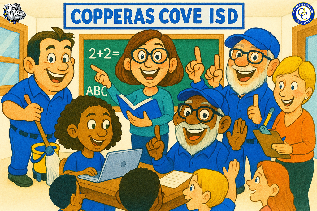 AI generated caricature of adults helping students in a classroom