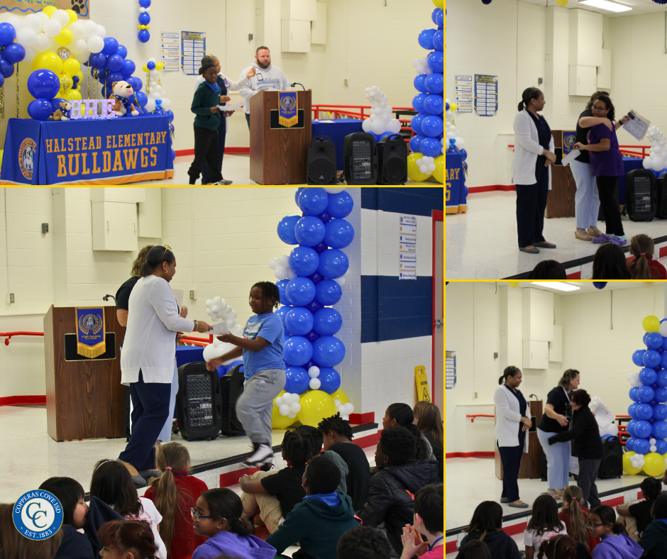 Fourth grade students accepting awards photo collage 