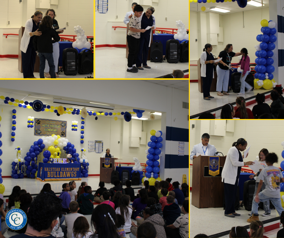 Fourth grade students accepting awards photo collage 