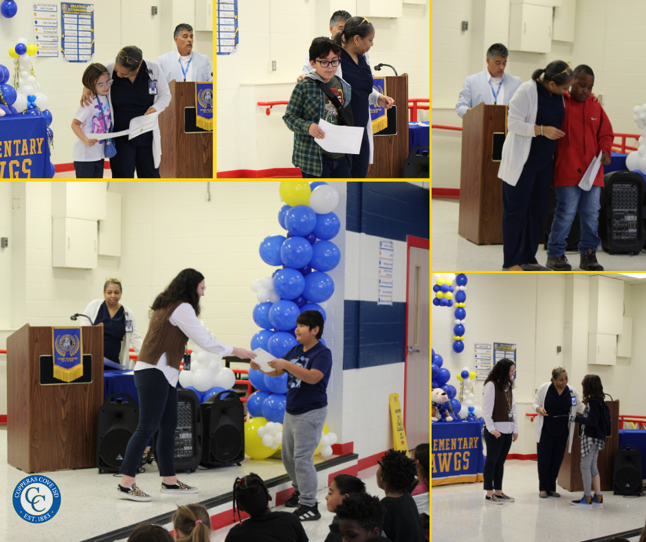 Fourth grade students accepting awards photo collage 