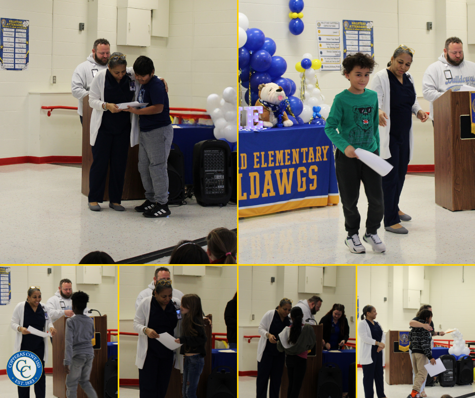 Fourth grade students accepting awards photo collage 