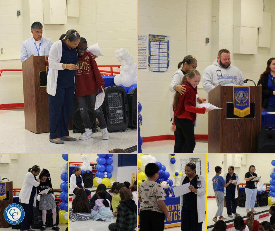 Fourth grade students accepting awards photo collage 