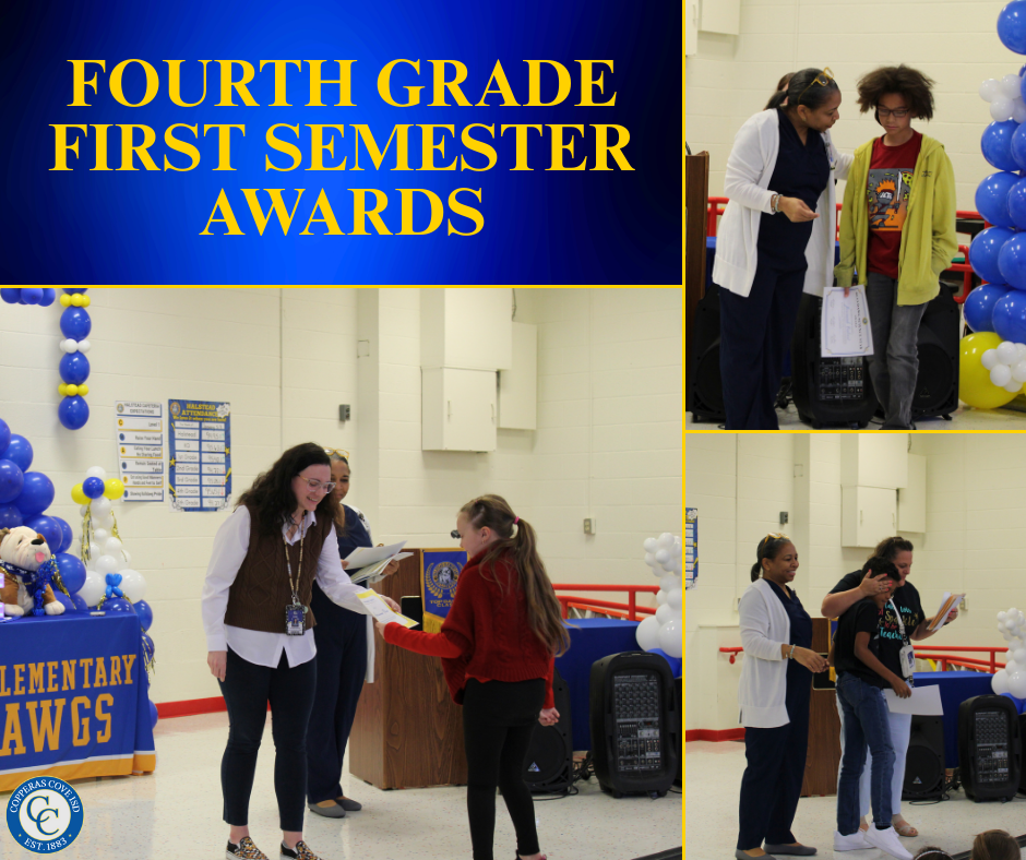 Fourth grade students accepting awards photo collage 