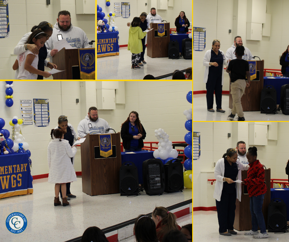 Fourth grade students accepting awards photo collage 