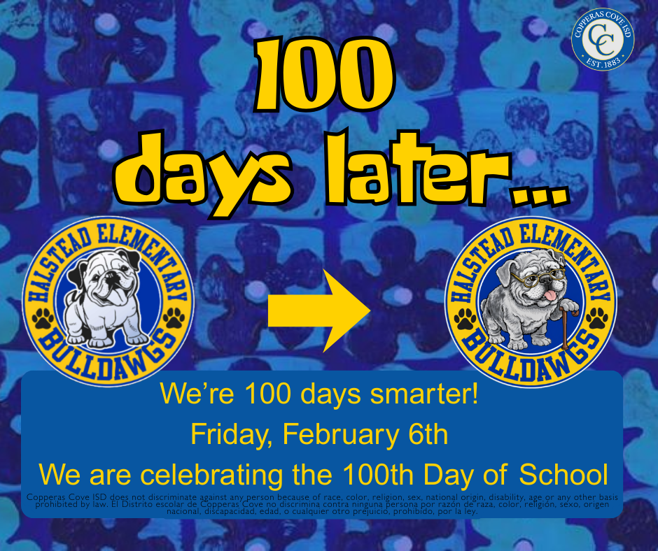 100 days of school flyer with CCISD logo details in caption