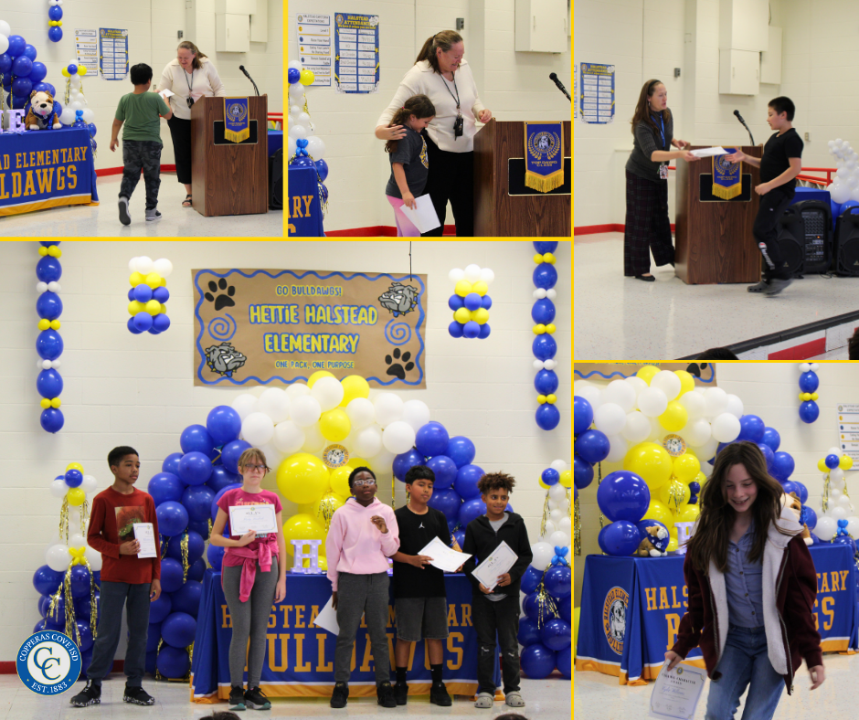 fifth grade students accepting awards photo collage 