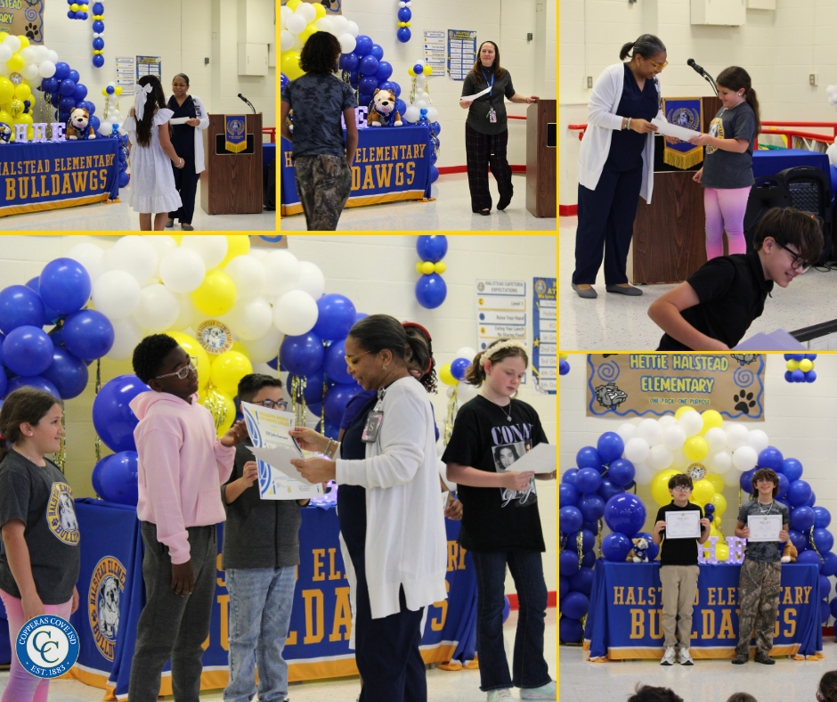 fifth grade students accepting awards photo collage 