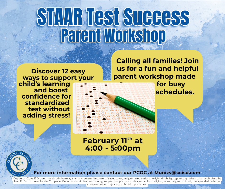 STAAR test success flyer with CCISD logo details in caption
