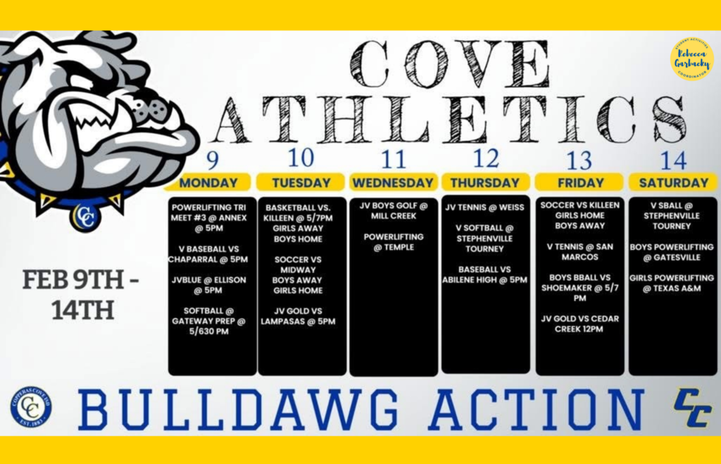 Graphic design and chart for Copperas Cove High School events. Text in post body. 