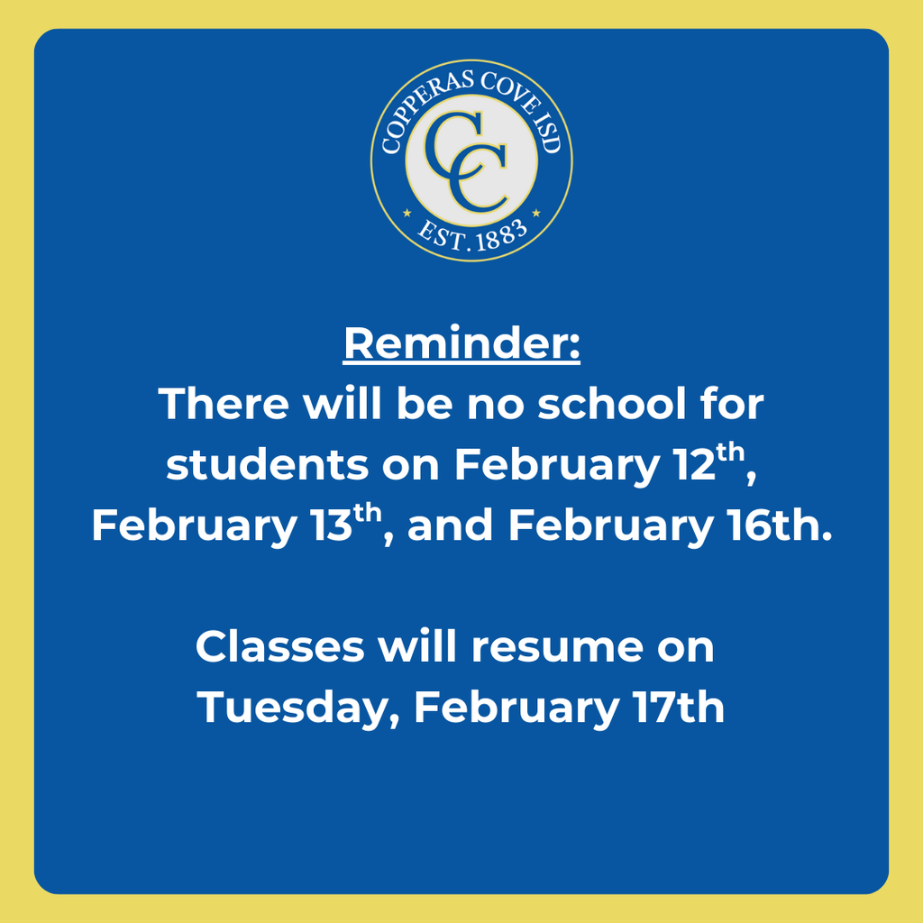 Graphic design with the Copperas Cove ISD seal.  Text in post body. 