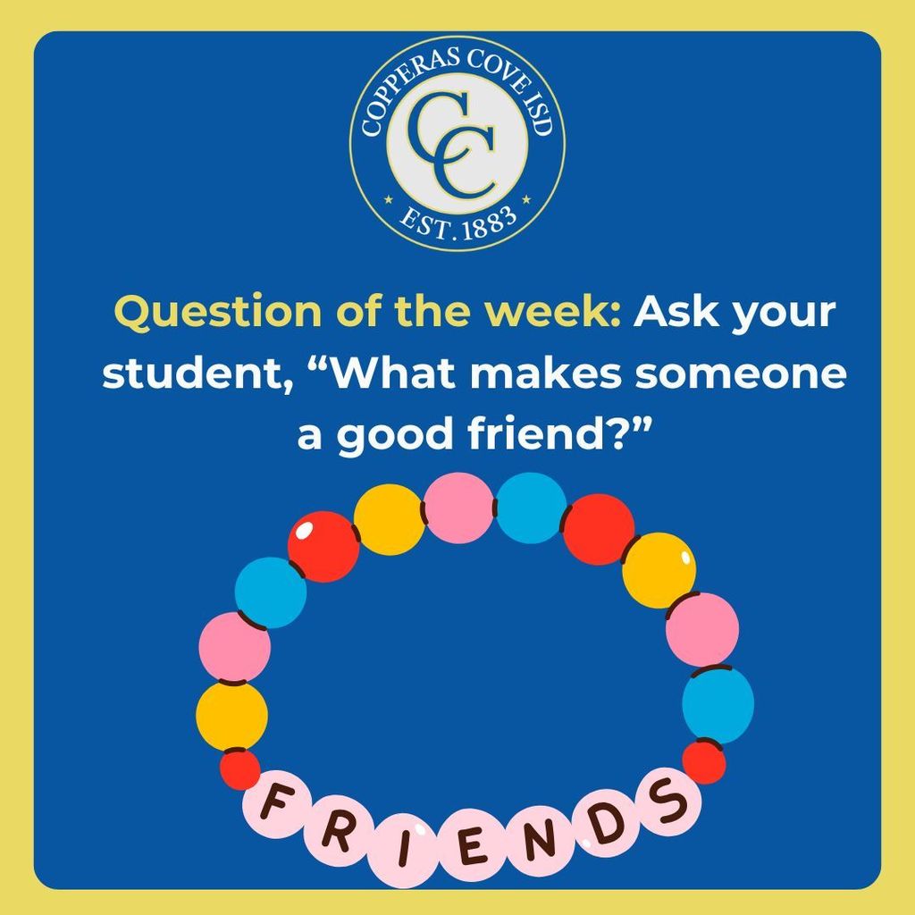 blue and gold graphic with ccisd seal and clip art of a friendship bracelet. text in post