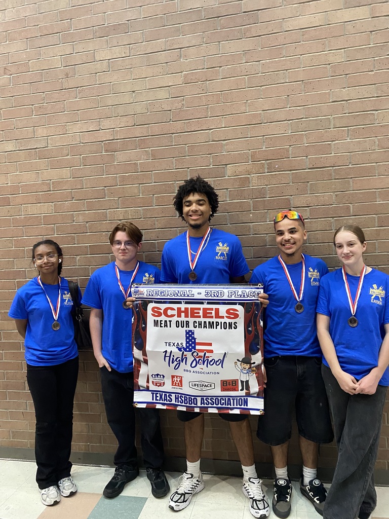 A picture of the Copperas Cove High School BBQ club holding a banner for placing 3rd place in Regionals