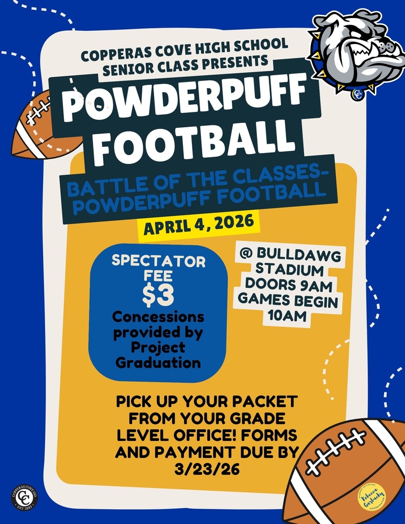 A graphical flyer advertising a PowderPuff Football event. Clipart of football in the bottom right corner. Text in post body.