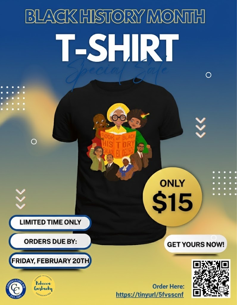 A graphical advertisement for a Black History Month t-shirt. Text in post body.