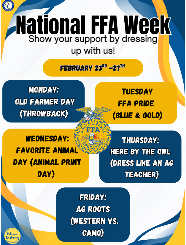 A flyer of blue and gold with the FFA - AGRICULTURE EDUCATION seal on the front