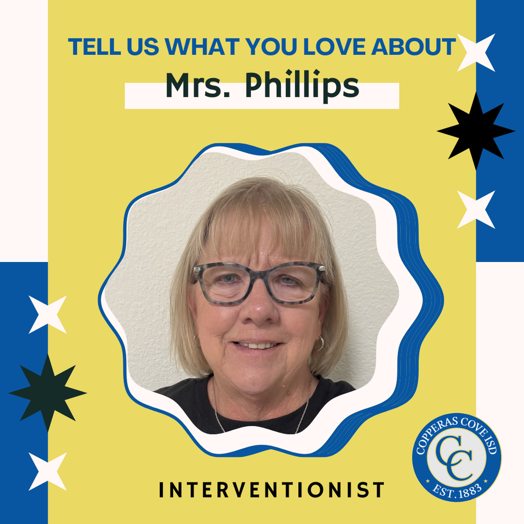 blue and gold graphic with ccisd seal and photo of teacher. text in post