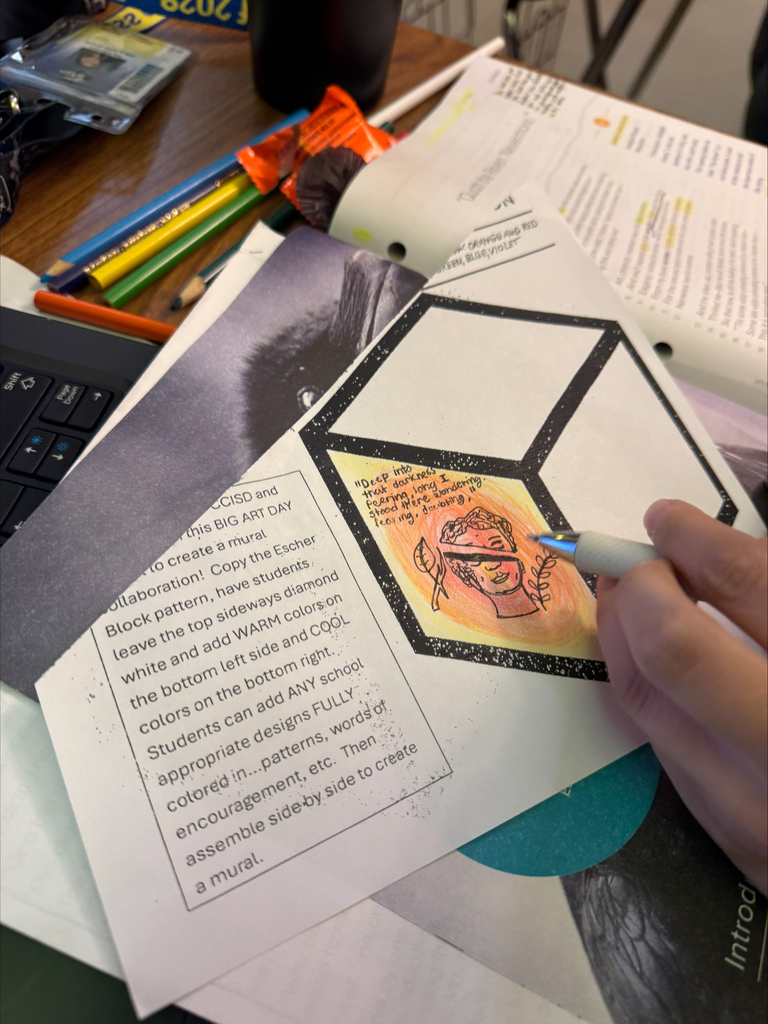 Students working on Escher squares in English class