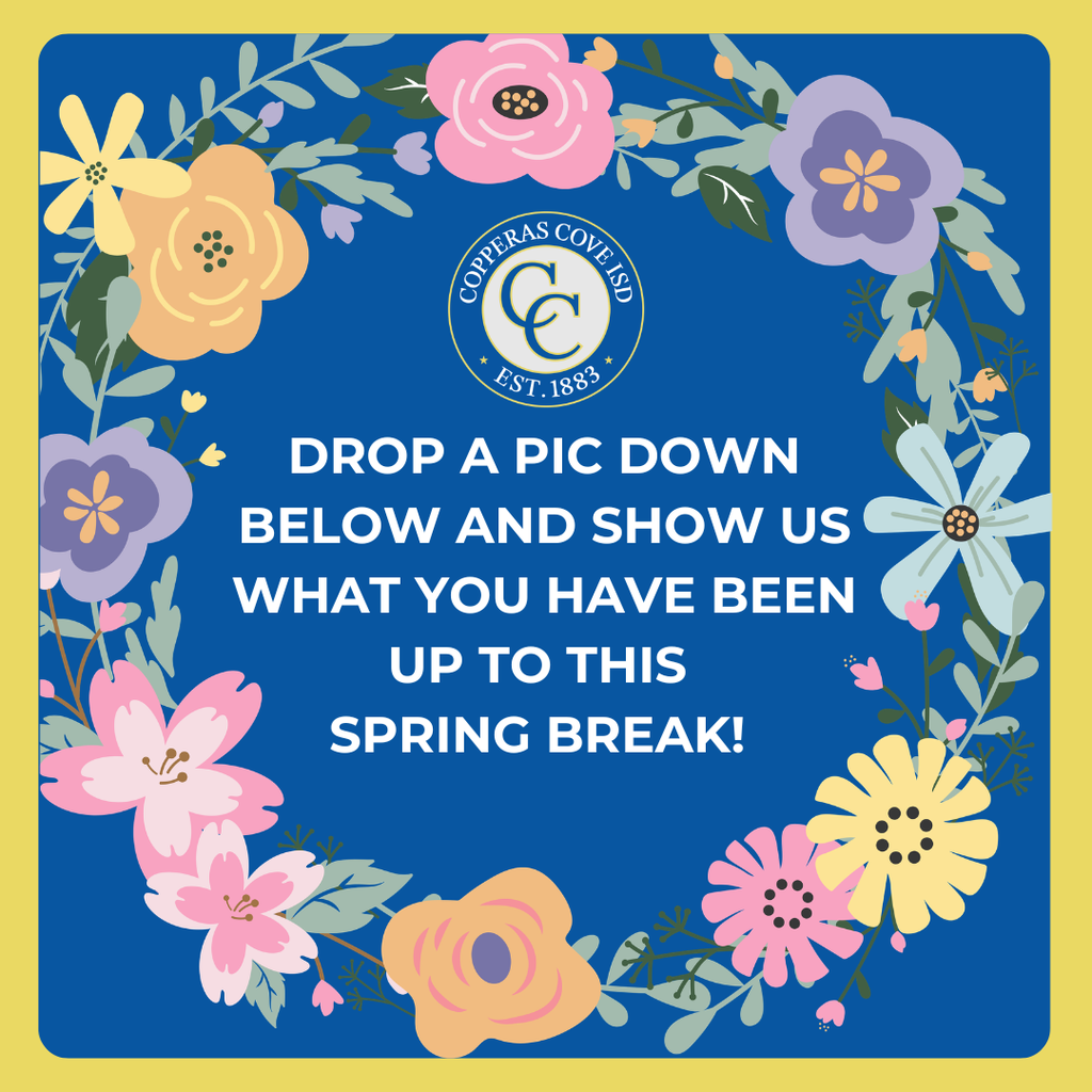 blue and gold graphic with ccisd seal and clip art of a flower wreath). text in post